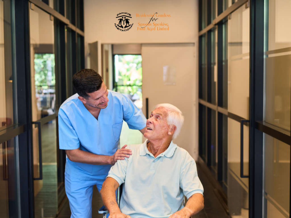 Nurse assisting an older resident in residential aged care
