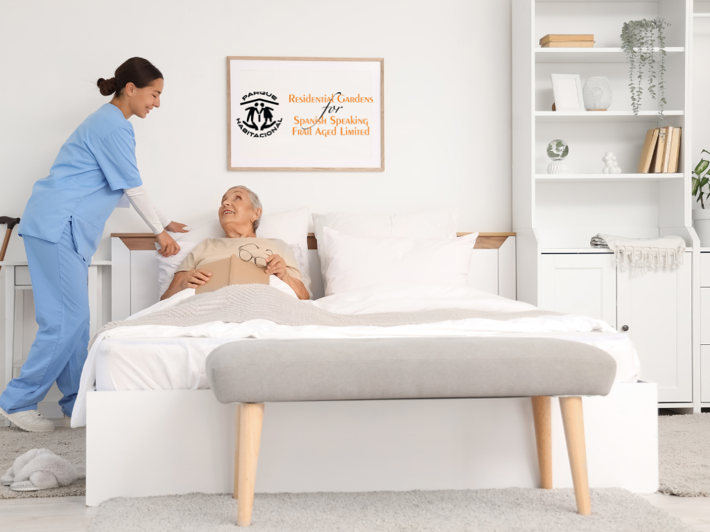 Aged care worker assisting an older resident with daily needs